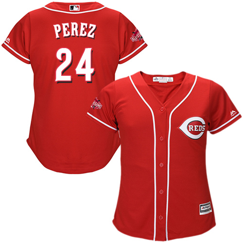 Reds #24 Tony Perez Red Alternate Women's Stitched MLB Jersey - Click Image to Close